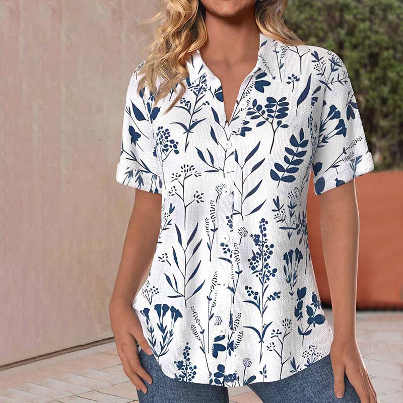Ledig Blus med Bladtryck