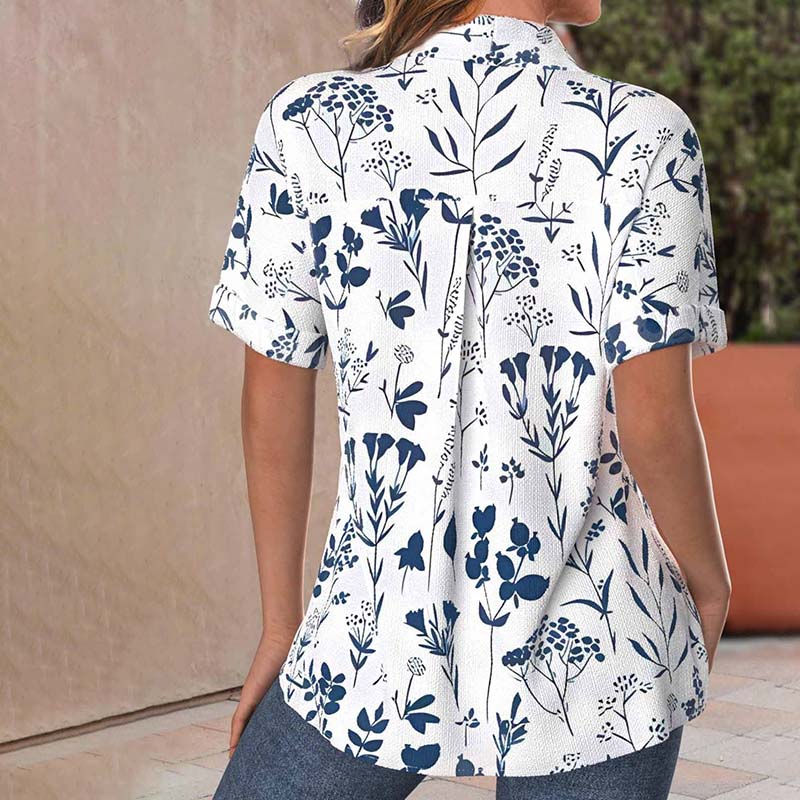 Ledig Blus med Bladtryck
